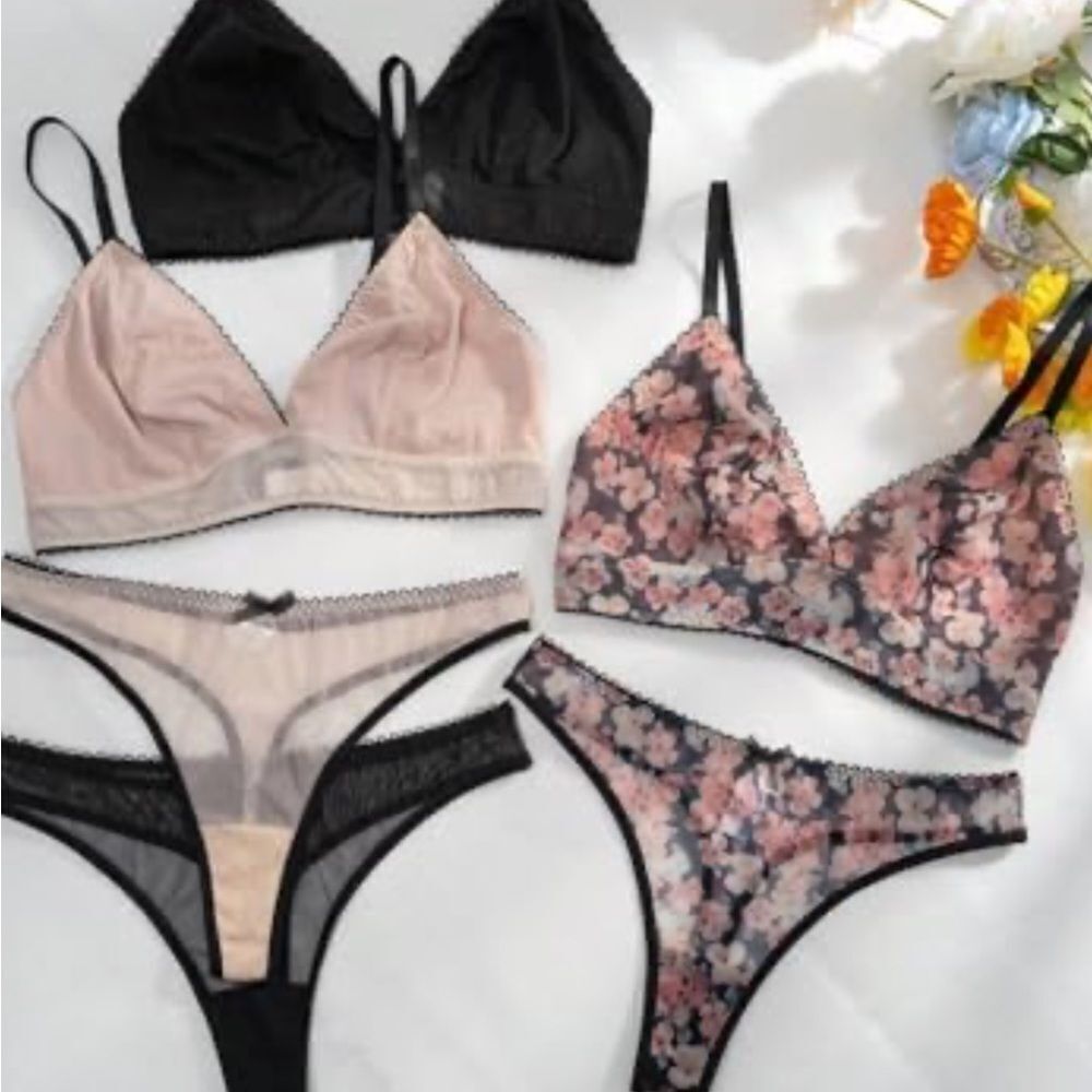Black and Pink Triangle Bras Intimates Sets